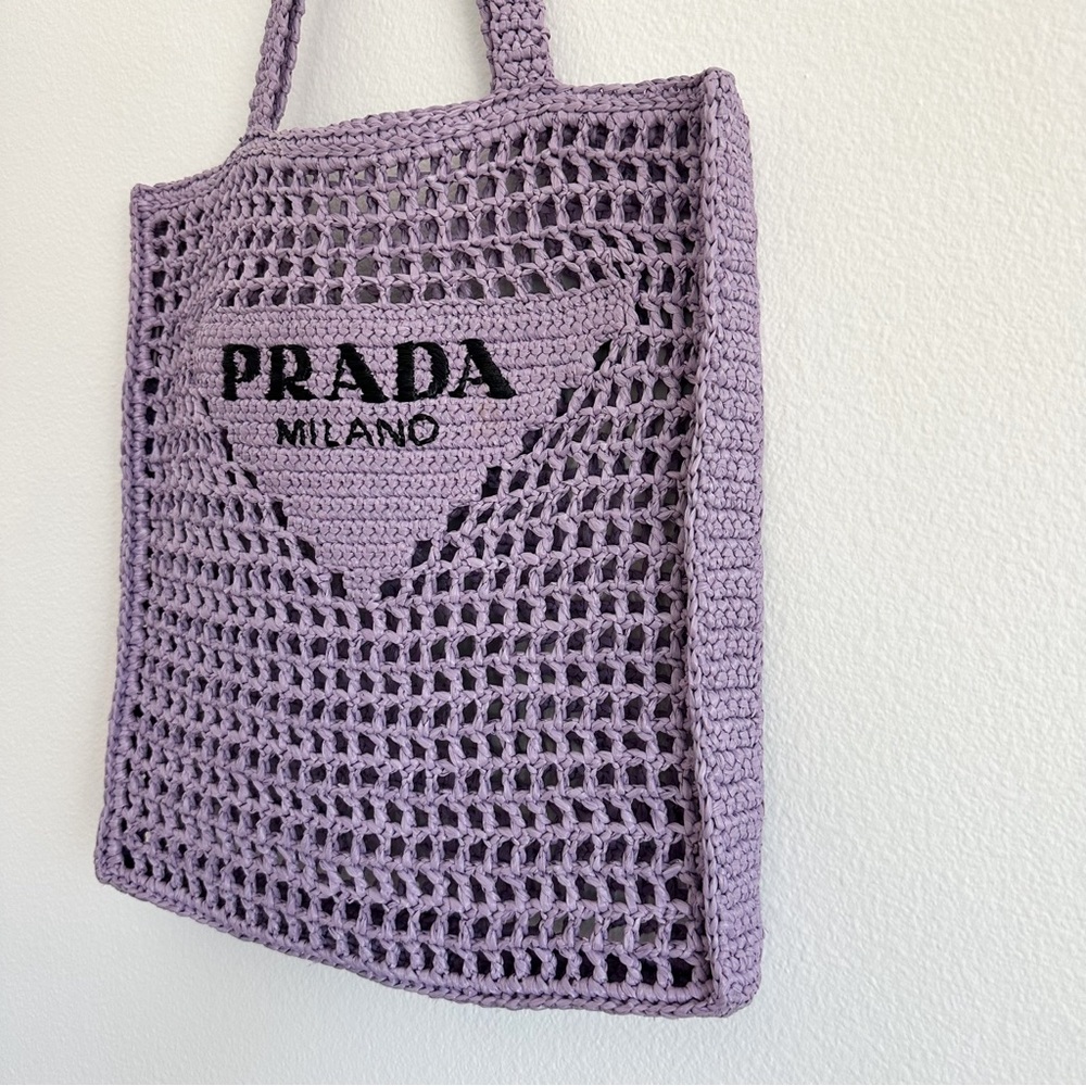 Prada “Lily” Purple Raffia Embroidered Logo Tote Shoulder Bag - Picture 3 of 12